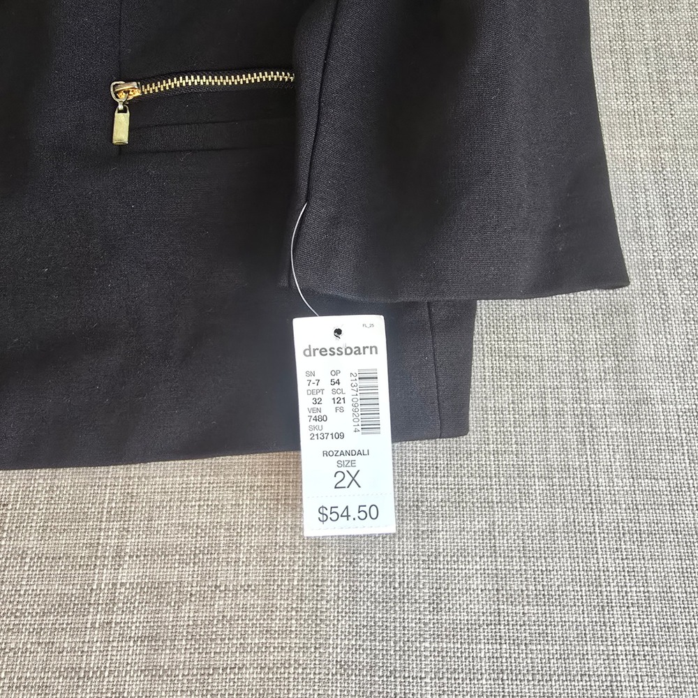 Roz & Ali Womens 2X Black Zip Front Collarless Jacket Gold Hardware NWT - Picture 5 of 7